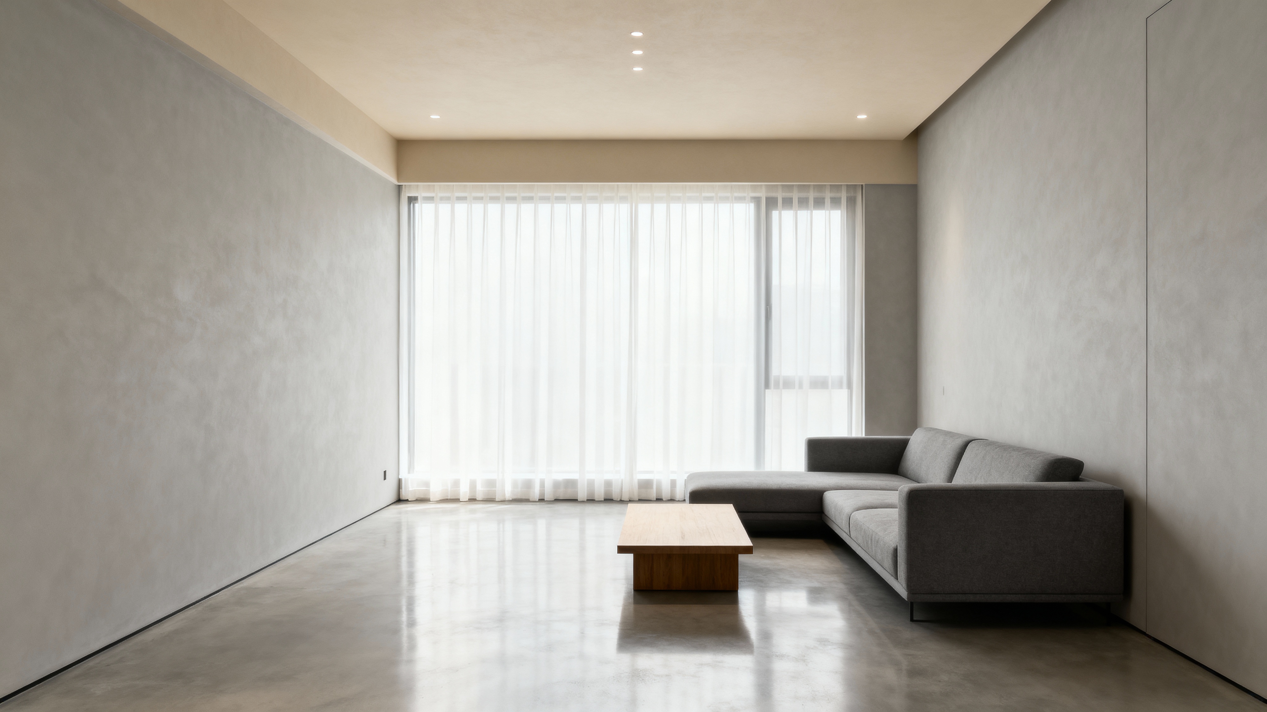 AI generated living room before progressive editing - basic furniture and empty space