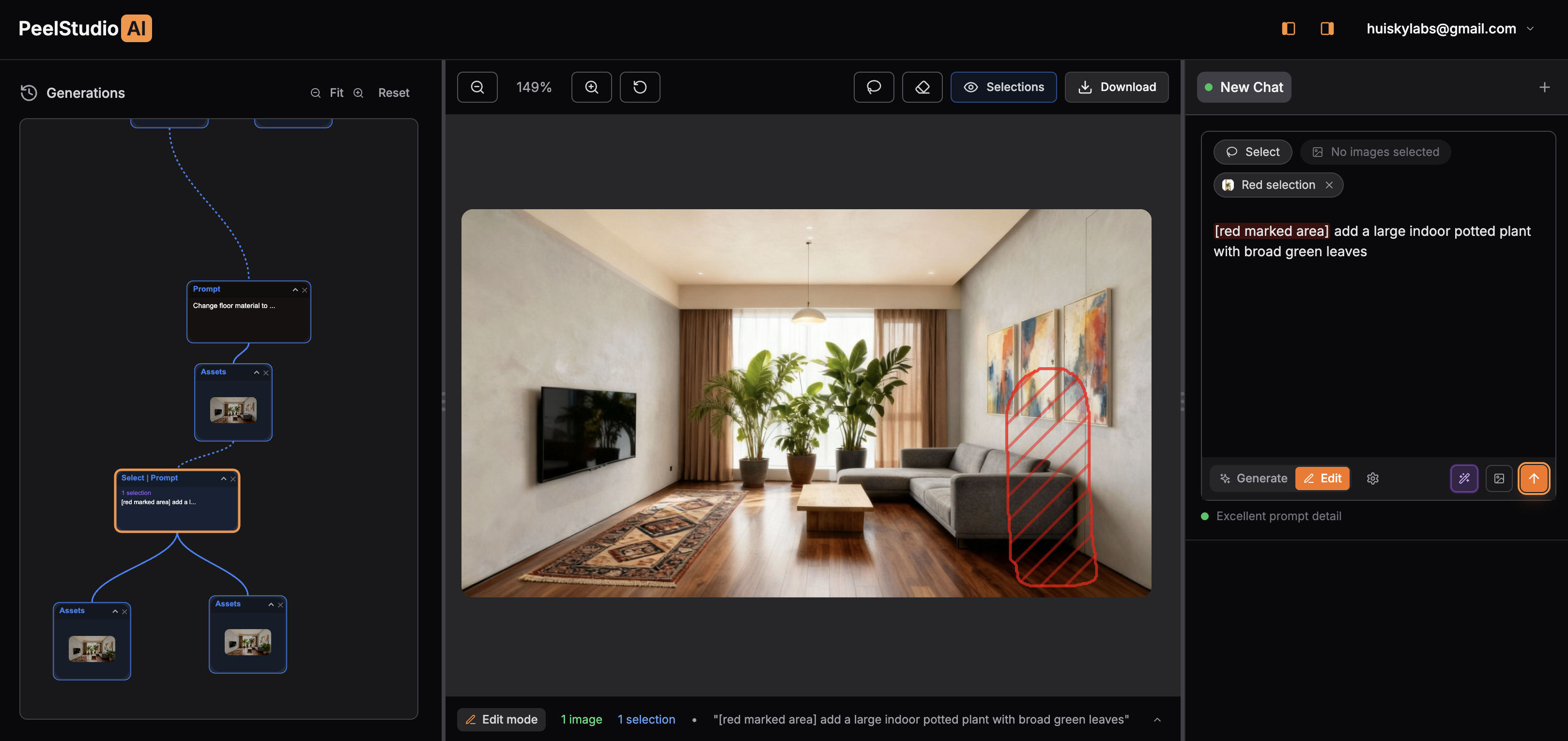 Progressive AI image editing to add plant